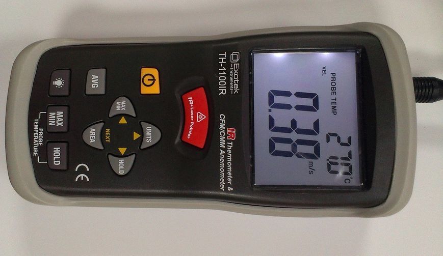 Анемометр Exotek TH-1100IR (0,3-30 m/s; 0,01 m/s) (0-999,9 м2; 0,1 м2) (-50...+260 &deg;C) Німеччина 238 фото