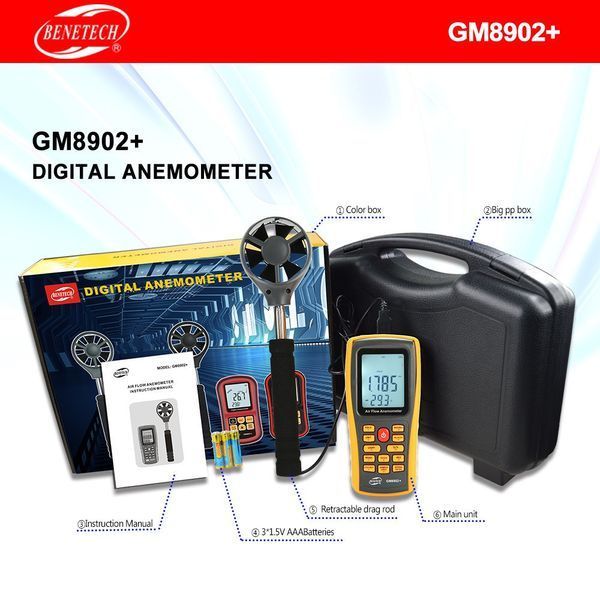 Анемометр Benetech GM8902+ з ПЗ (0.3-45 м/с; 0-999900 м3/хв) 2743 фото