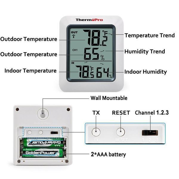 Термогігрометр ThermoPro TP-60C (-20..+70 &deg;C; 10-99%) з віддаленим датчиком 2956 фото