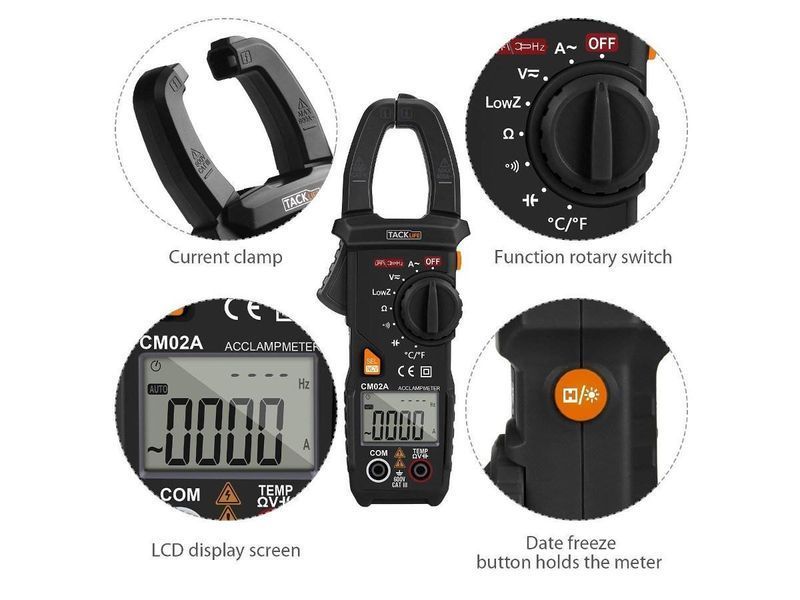 Струмовимірювальні кліщі TACKLIFE CM02A (AC) з функцією LowZ і термопарою 3889 фото
