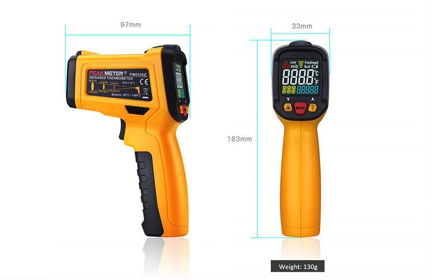 Пірометр PeakMeter PM6530C (IR :-50...+800&deg;C; Термопара: -40...+1000 &deg;C) DS:12:1; EMS:0,1-1,00 2542 фото